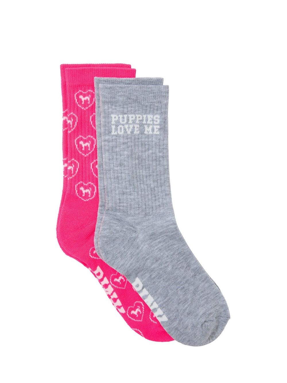 PINK Victoria's Secret Gray & Hot Pink Crew Socks - 2-Pack